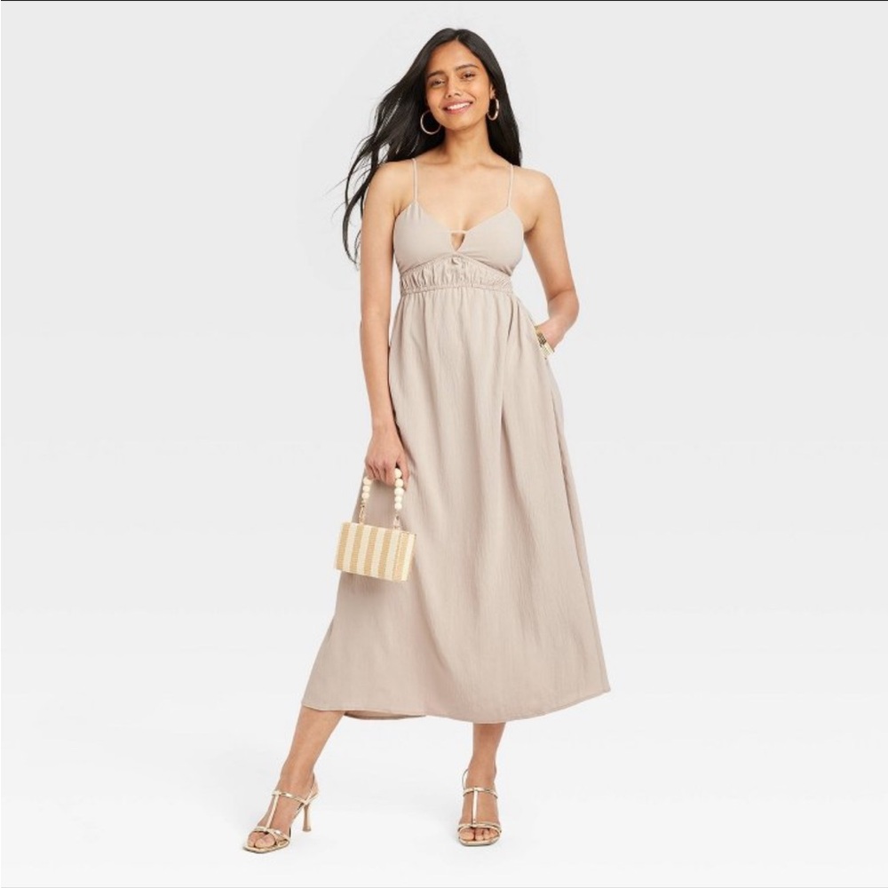 NWT: maxi a-line dress in taupe